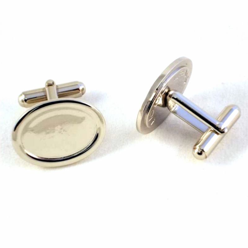 Cufflink Pair Oval 18x13mm silver and clear dome